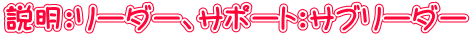 説明：リーダー、サポート：サブリーダー